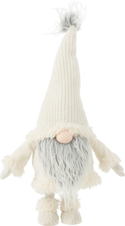 J-Line figuur Kabouter Grijze Baard - textiel - wit