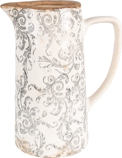 Clayre & Eef Decoratie Kan 21x14x26 cm Beige Grijs Keramiek Bloemen