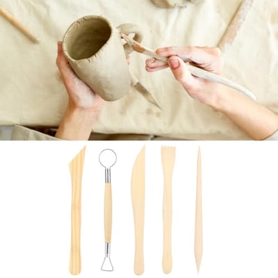 2 Set Klei Hout Boetseerinstrument Houten Handvat Aardewerk Snijden Keramiek Modelleren Benodigdheden beige