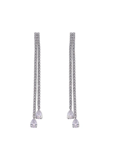 AVANT-GARDE PARIS Zilver Oorbellen - Lange dubbele oorbellen met kristallen en edelsteen - 1 stuk - Rhodium plating