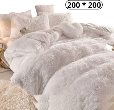 Bovista Teddy Dekbedovertrek - Fleece Dekbedovertrek - Fluffy Dekbedovertrek - Pluche - Dekbed - Deken - Inclusief Kussenslopen - Wit 200x200cm