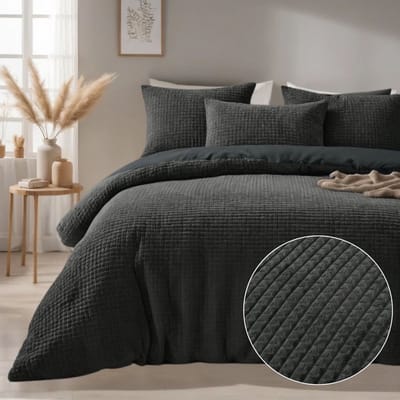 Droomtextiel Zachte Teddy Dekbedovertrek Block - antraciet- 140x200/220 cm - Super Zacht