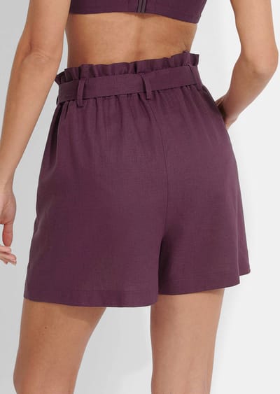 Linnen short met strikceintuur - aubergine - Gr. L van Goldner Fashion
