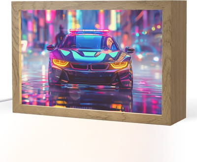 Nachtlampje 30x20 cm - Kinder lampje - Auto - Politie - Stad - Jongens - Kleurrijk - Tafellamp kinderkamer - Slaapkamer lamp - Bedlamp kinderen - Kinderlampje stopcontact - Wandlamp babykamer - Nachtlampjes