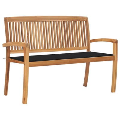 vidaXL - Tuinbank - stapelbaar - met - kussen - 128,5 - cm - massief - teakhout