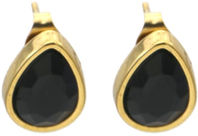 Oorbellen - RVS - studs kristal - 1,5 cm - zwart