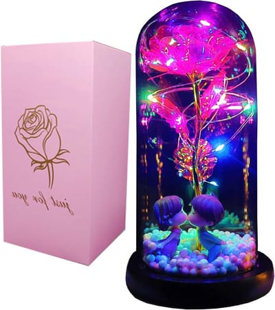 Glazen Roos - Eeuwige Bloem - Romantisch Cadeau - Met LED Verlichting - 8.6 cm Hoog - Kleurrijk