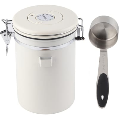 Koffiebus 304 Roestvrij Staal Luchtdichte Koffiebonen Bewaarcontainer met Lepel Crèmewit 1.8L