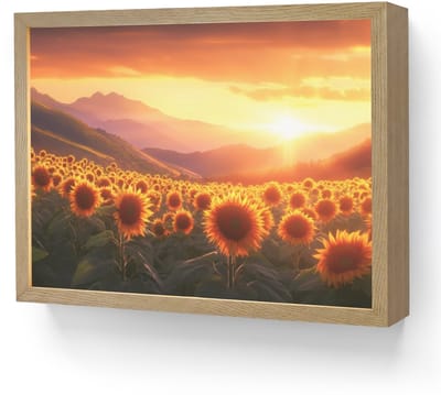 Wandlamp 40x30 cm - Oplaadbaar - Zonnebloemen - Zonsondergang - Landschap - Wandlampen binnen woonkamer - Slaapkamer lamp - Decoratieve nachtlamp - Vloerlamp draadloos
