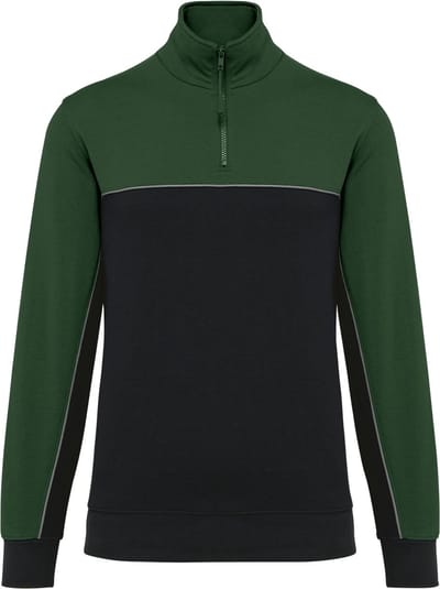 WK. Designed To Work Ecologische uniseks sweater met ritskraag WK404 - Black / Forest Green - 3XL