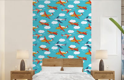Behang - Fotobehang Patronen - Vliegtuig - Wolk - Lucht - Jongen - Kindje - Kinderen - Kids - Breedte 140 cm x hoogte 220 cm