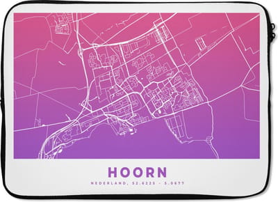 Laptophoes 13 inch - Stadskaart - Hoorn - Paars - Nederland - Laptop sleeve - Binnenmaat 32x22,5 cm - Zwarte achterkant