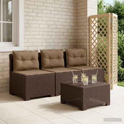 vidaXL - 3-Zits - Tu - bank - met - Kussens - Rattan - Look - 3-zits - PP - Bruin