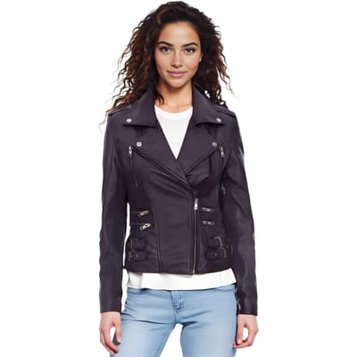Dames leren paarse Brando bikerjack - Constantia