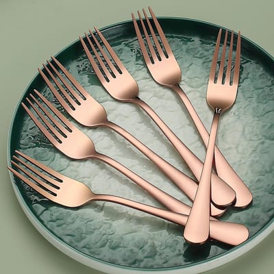 Rose Gold Tafelvork 12 stuks, Roségoud Titanium gecoat roestvrij staal 20,5 cm vorken, gebaksvorkjes, tafelvorkjes, dessertvorkjes, makkelijk schoon te maken, vaatwasmachinebestendig