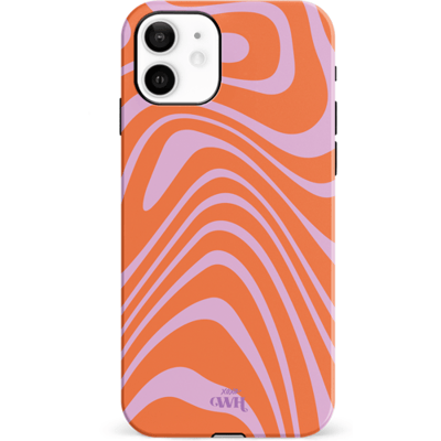 xoxo Wildhearts Boogie Wonderland Orange - Double Layer - Hard case geschikt voor iPhone 11 hoesje - Golven print hoesje oranje - Beschermhoes shockproof case geschikt voor iPhone 11 hoesje - Hoesje met golven print oranje