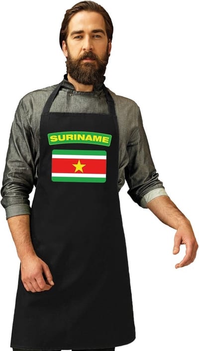 Keukenschort - Barbecueschort - Vlag Suriname - zwart - heren en dames - Landen supporters - Gerechten - Avond