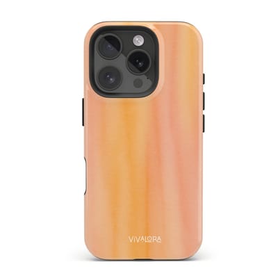 VivaLora Tough Telefoonhoesje iPhone 16 Pro met MagSafe - Sunset Glow Print - 2-in-1 Phone Case - Hard Case & Siliconen Back - Extra Bescherming - Shockproof - Ombre Effect - Roze/Oranje