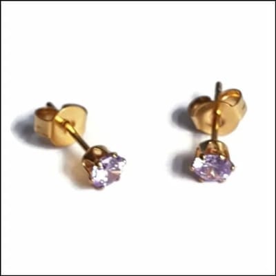 Aramat Jewels | Oorbellen | RVS Zirkonia Oorbellen Rond 3-8mm - Diverse Kleuren Oorstekers | Goudkleur / 4mm / Lila | | | Staal | Kinderen, Volwassenen | Verkleurd niet