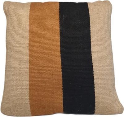 Van René Sierkussen Gestreept Zwart-Naturel-Bruin Jute vierkant 45/45cm Tuinkussen rits achterkant incl. binnen kussen
