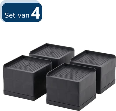 VOKA - Meubelverhogers - Bedverhogers Set van 4 hoogwaardige verstelbare 5cm en 8 cm meubelverhogers - 3 x 4- Zwart - Ruimtebesparende verhoger - Tafelverhoger, Stoelverhoger, Bankverhoger Verstelbaar - Multifunctioneel - Max. 800kg.