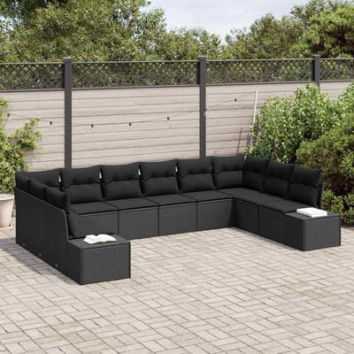 vidaXL - Tuinbank - Set - 10 - st - 9-Aantal - zitplaatsen - Zwart - Polyrattan