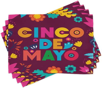 ABAKUHAUS Cinco de Mayo placematten, bloemenmotief, tafeldecoratie van kleurvaste stof voor de eetkamer en de keuken, maroon en multicolor