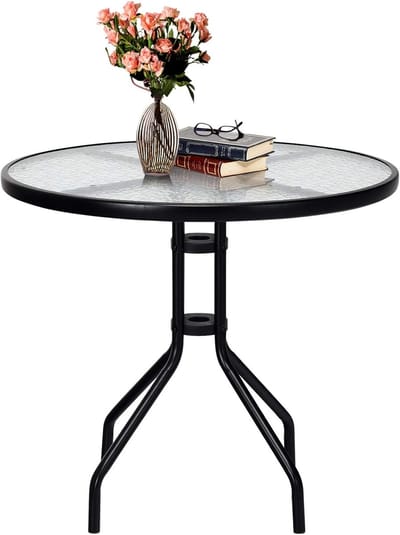 Ronde bijzettafel - Balkon tafel terrastafel - Buiten dineren ontspannen - Parasolgat ingebouwd - Diameter 70 cm - Zwart