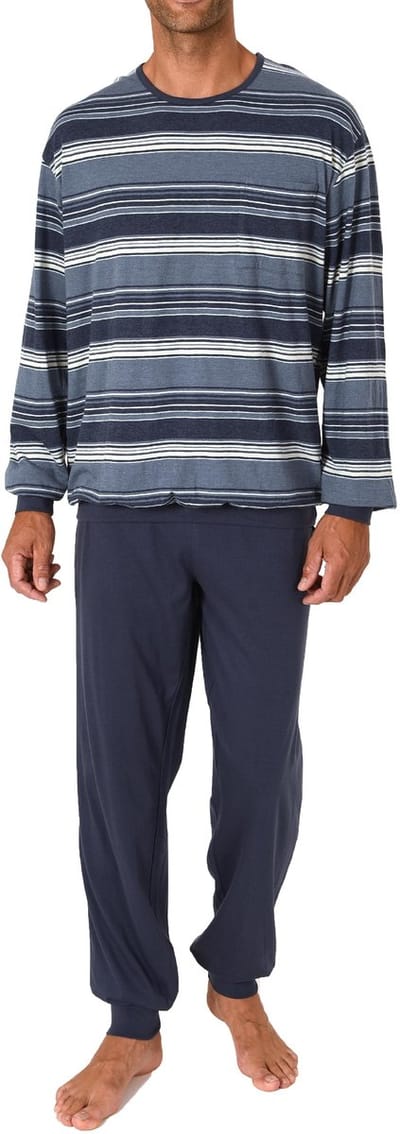 Herenpyjama met lange mouwen en manchetten in elegant streepdesign