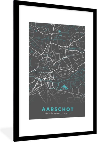 Fotolijst incl. Poster - Kaart – Plattegrond – Stadskaart – Aarschot – België - Grijs - 60x90 cm - Posterlijst
