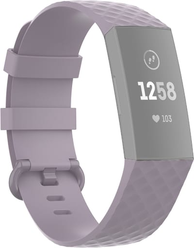 By Qubix - Compatible Fitbit bandje - geschikt voor Fitbit Charge 3 - Fitbit Charge 4 siliconen diamant pattern bandje - Maat: Small - Lichtpaars - Horlogeband - smartwatchbandje