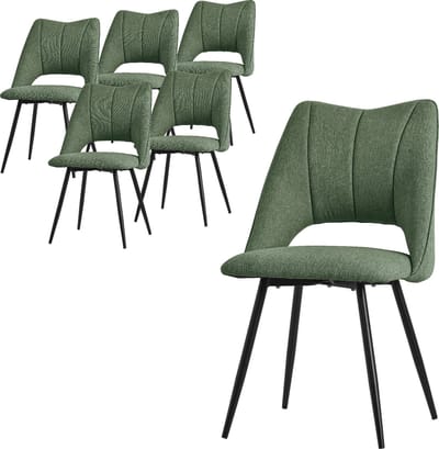 Eetkamerstoel set van 6 groen gestoffeerd incl. montagemateriaal Gestoffeerde stoel Keukenstoel ML design