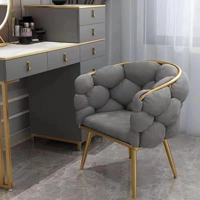 Velvet Accent Stoel - Pluizige Fauteuil - Stijlvol Zitten - Gouden Metalen Benen - 53x45x74 cm - Donkergrijs