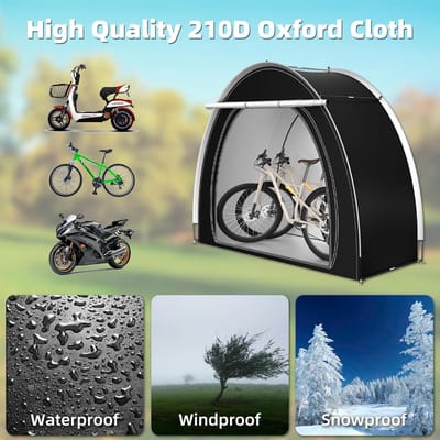 Fietsenhoes Tent - Opbergtent Buiten - Fietsen Beschermen - Waterdicht 4000mm - Voor 2 Fietsen - Grijs