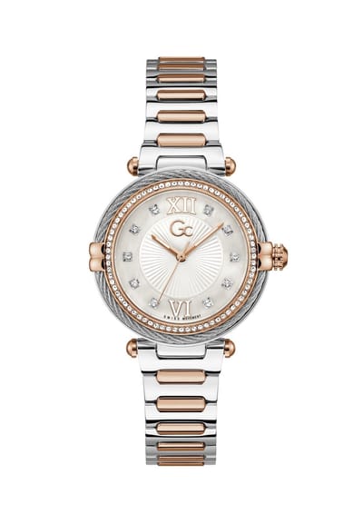 Gc Gc Vogue Cable Mid Size Metal Analoog Quartzhorloge Zilverkleurig En Roségoudkleurig Kast Gemaakt Van 100% Roestvrij Staal En Een Armband Van 100% Roestvrij Staal 36.5 Z52001L1MF
