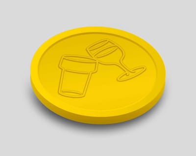 Reliëfmunten Bier en Wijn 29mm / Consumptiemunten / Betaalmunten (per 250 stuks) - GEEL