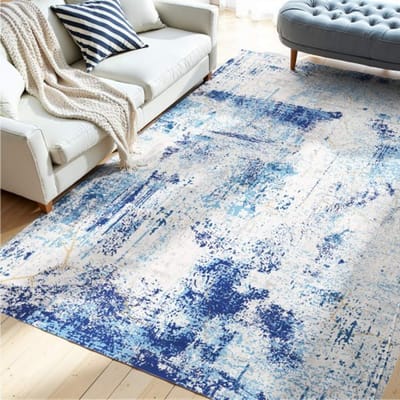VEVOR Vloerkleed, 1524 x 2134 mm, kortpolig, wasbaar, antislip vloerkleed voor in de woonkamer, moderne stijl, binnenmat voor slaapkamer, kantoor, woonkamer, kinderkamer, hal, blauw