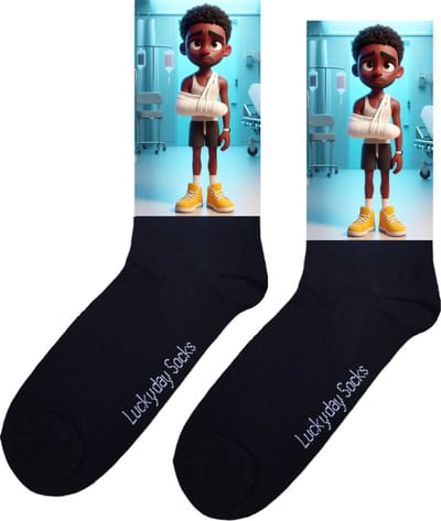 Opkikkertje - bedankje - man donker - gebroken arm - ziekenhuis sokken - Verpleging Sokken - Vrolijke sokken - Leuke Sokken - opkikker - beterschap - sokken waar van wordt - LuckyDay Socks - maat 37-44
