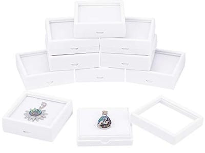10 Stuks Witte Acryl Sieradenboxen met Transparante Deksel en Spons - Vierkant 6x6x2cm