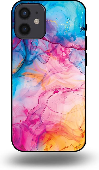 Smartphonica Telefoonhoesje Geschikt voor iPhone 12 Mini met Regenboog Acryl Marmer Opdruk - TPU Backcover Case Rainbow Acrylic Marble Design geschikt voor iPhone 12 Mini