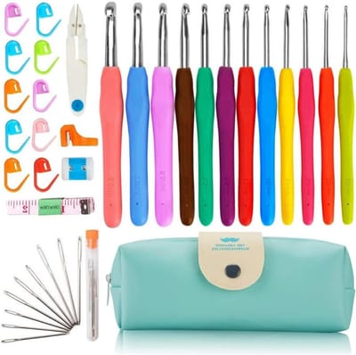 Set van 12 Haaknaalden voor Haken, Ergonomische Soft Rubber Handvatten, Ideaal voor Beginners en Gevorderden met Opbergcase