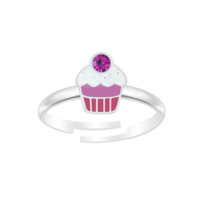 WeLoveSilver - Zilveren kinderring - verstelbaar - cupcake & kristal