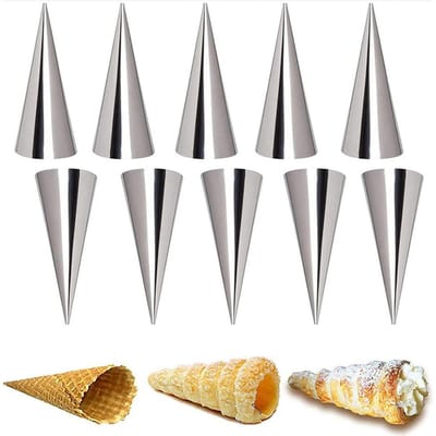 Joyeee 10-Piece Pastry Horn Molds - Stainless Steel Cannoli Tubes, Puff Waffle Cone Cone Pastry Roll Horn, 5 Inch - ShopVlot