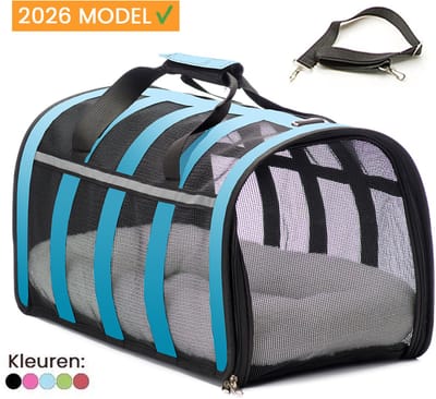 Moderne katten reismand - 47x27x25cm - Reismand kat - Blauw - Opvouwbaar met schouderband en comfortabele mat - Kattenmand - Extra stevig & veilig model