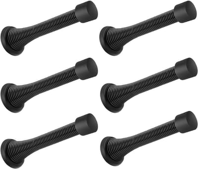 Set van 6 Veer Deurstopper Zwart - Flexibele Deurbeslag met Rubberen Bumper