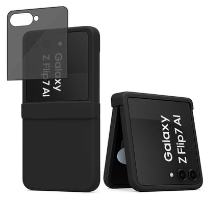 ChiGuard Hoesje & Privacy Screenprotector geschikt voor Samsung Galaxy Z Flip 7 - Privé Gehard Glas Cover - Case - Zwart