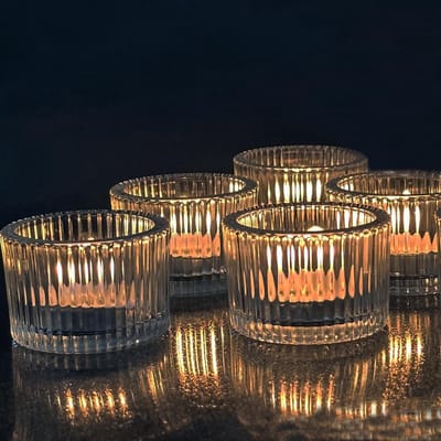 Theelichthouders, kandelaars, glas, 5 cm x 3,5 cm, helder glas, kaarsglazen, theelichtglazen, mini-theelichthouder, voor verjaardagsfeest, tafeldecoratie, woondecoratie en bruiloft