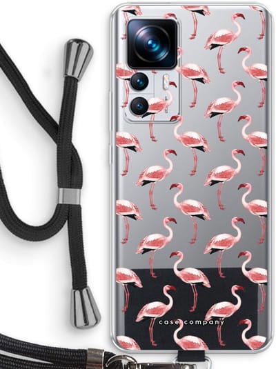 Case Company® - Hoesje met koord geschikt voor Xiaomi 12T hoesje met Koord - Flamingo - Telefoonhoesje met Zwart Koord - Bescherming aan alle Kanten en Over de Schermrand
