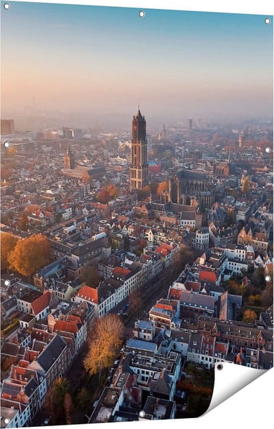 Gards Tuinposter Utrecht vanuit de Lucht - 90x120 cm - Tuindoek - Tuindecoratie - Wanddecoratie buiten - Tuinschilderij