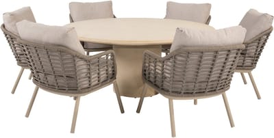 Hampton Puglia low dining tuinset 160xH69 cm 7 delig mortex latte Taste 4SO